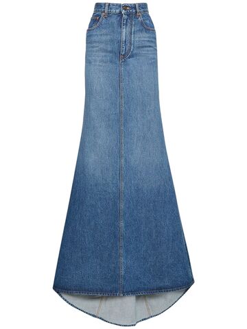 VALENTINO High Waist Denim Long Skirt in blue