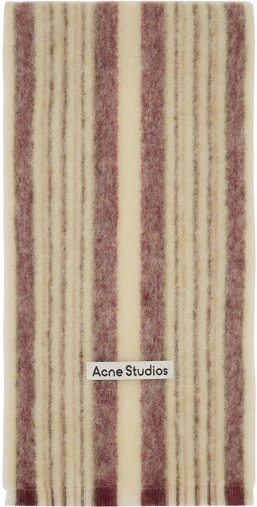 acne studios beige stripe scarf in cream / white
