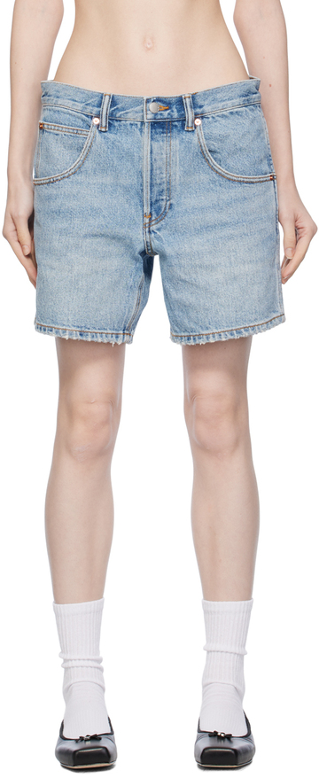 alexander wang blue faded denim shorts in indigo