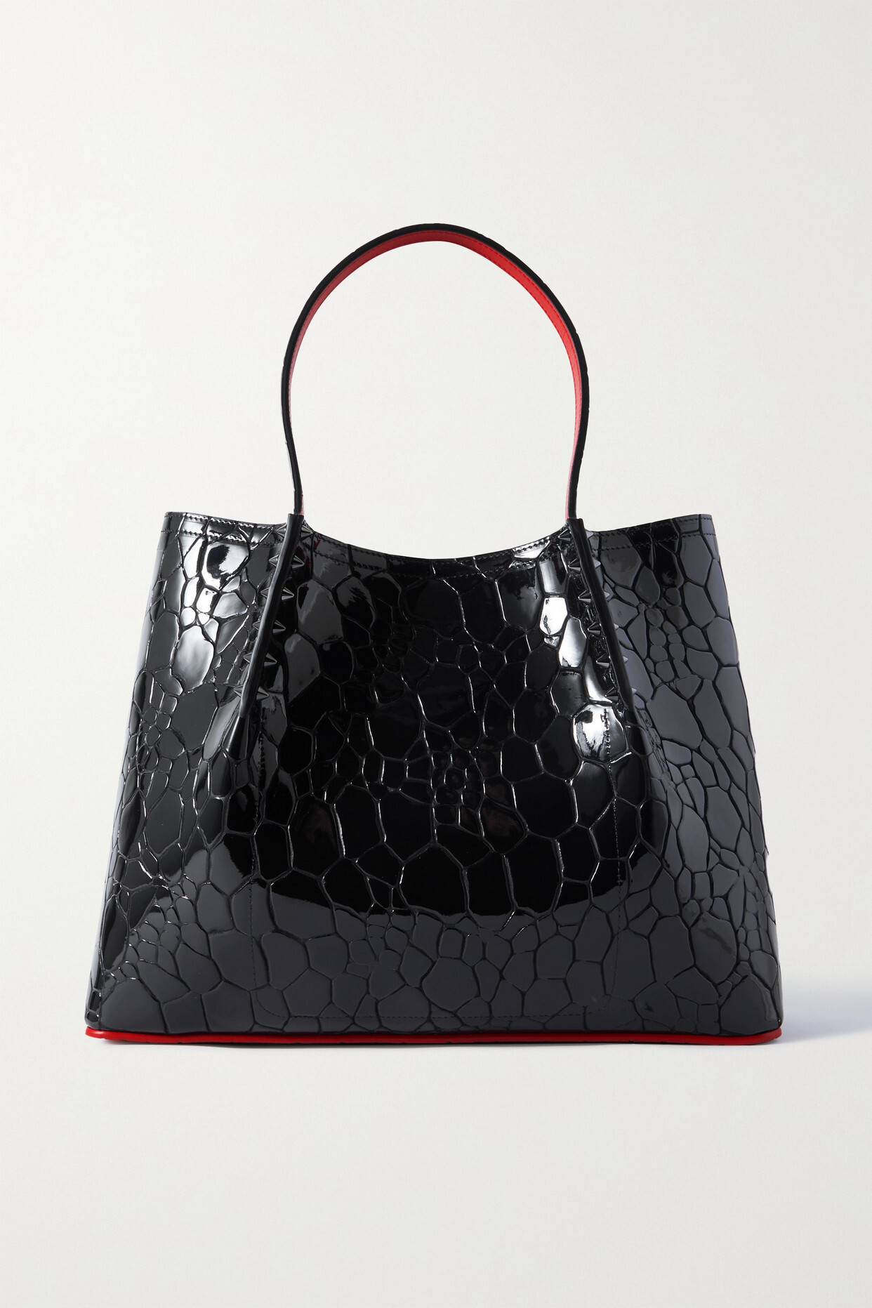 Christian Louboutin - Cabarock Small Embellished Croc-effect Patent-leather Tote - Black