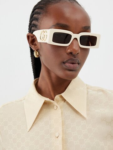 gucci eyewear - gg-logo rectangular acetate sunglasses - womens - ivory