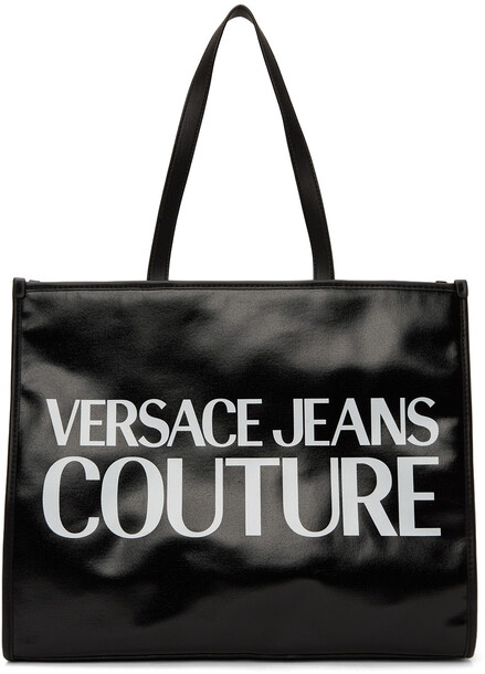 Versace Jeans Couture Black Coated Logo Tote in nero / bianco