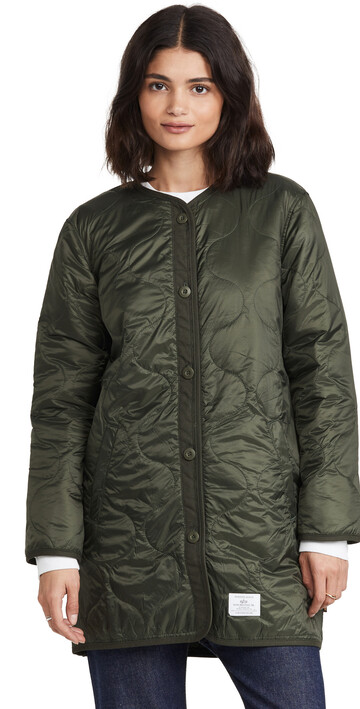 Alpha Industries Long Quilted Liner Jacket in green