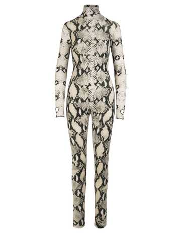 Roberto Cavalli Beige And Black Fitted Jumpsuit With Python Print in natural