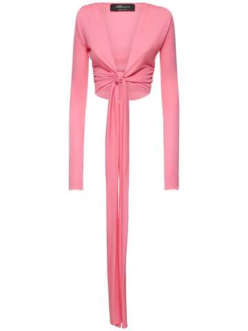 BLUMARINE Viscose Jersey Knot Cardigan in pink