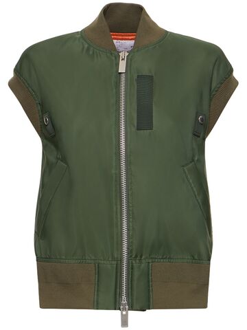 sacai sleeveless nylon zip-up jacket in khaki