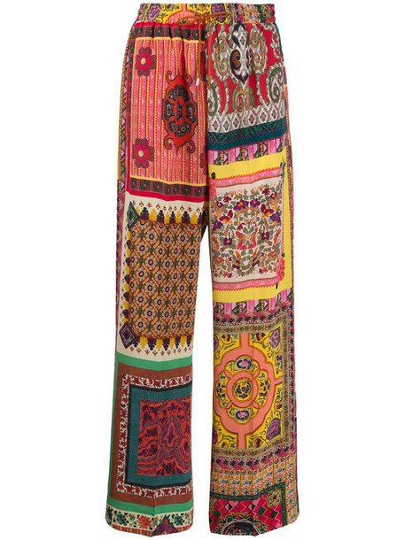 Etro silk patchwork print trousers in yellow