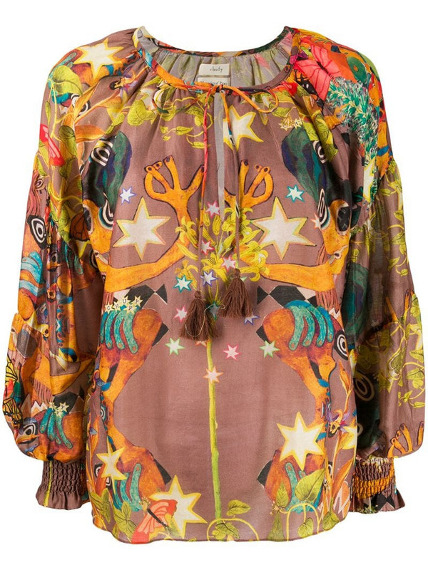 Chufy oversized abstract print blouse in brown