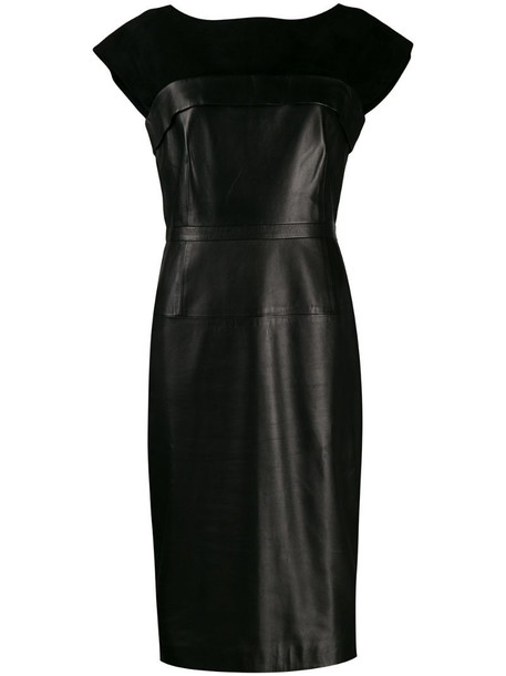 Gucci Pre-Owned leather and silk fitted dress in black
