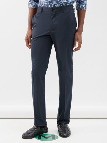 etro - cotton-blend slim-leg trousers - mens - navy