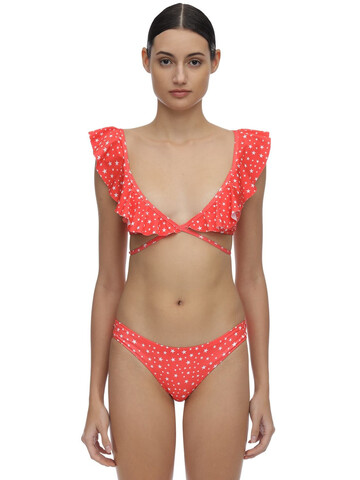 VERDELIMÒN Abilane Ruffled Lycra Bikini Top in coral