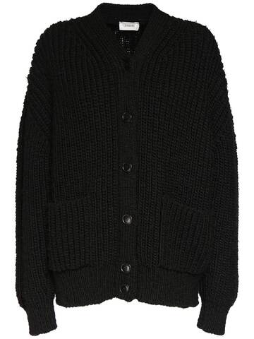 LEMAIRE Chunky Wool Knit Cardigan in black