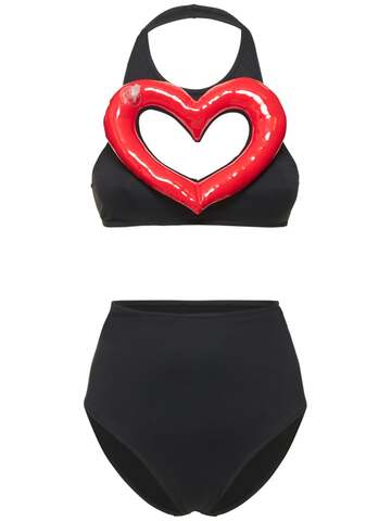 moschino lycra heart bikini set in black
