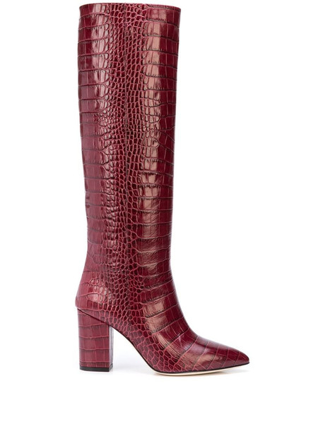 Paris Texas crocodile embossed knee-high boots in red