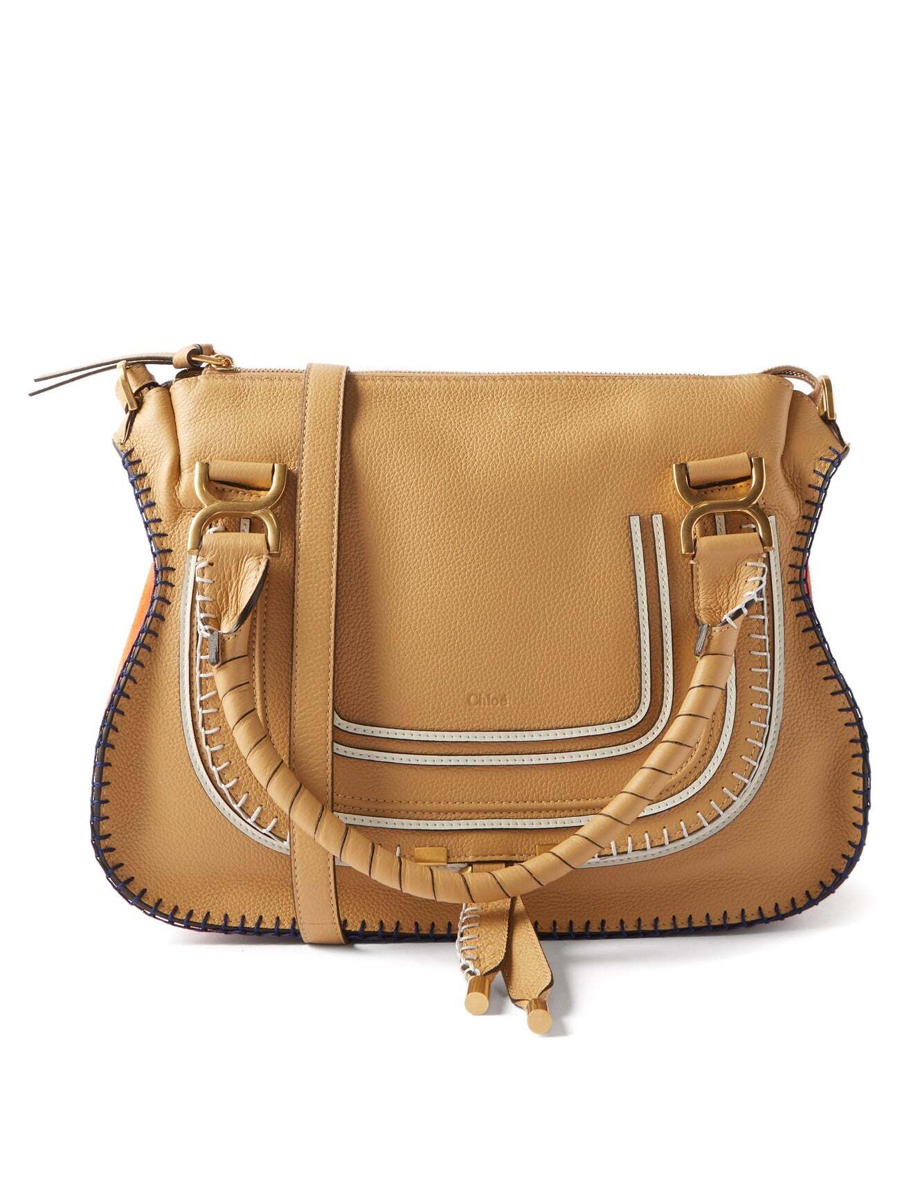 Chloé Chloé - Marcie Topstitched Leather And Suede Handbag - Womens - Beige Multi