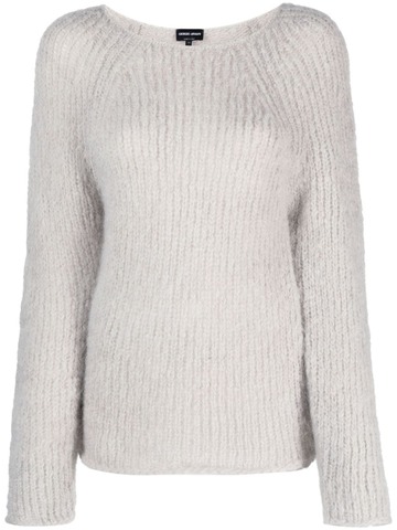 giorgio armani round-neck chunky-knit jumper - grey