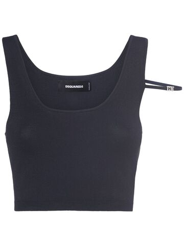 dsquared2 cropped viscose jersey tank top in black