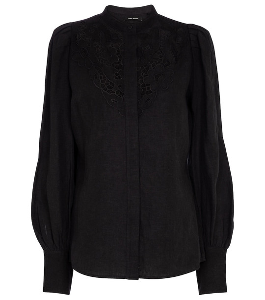 Isabel Marant Etima lace-trimmed linen-blend blouse in black