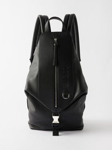 loewe - convertible leather backpack - mens - black
