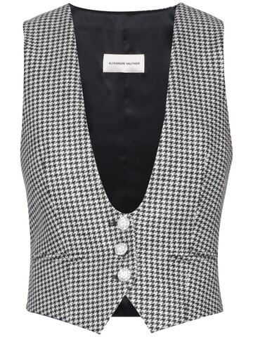 alexandre vauthier houndstooth wool blend vest in black / white