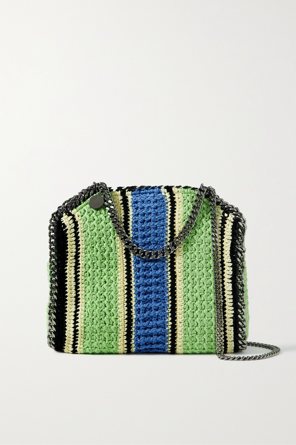 Stella McCartney - Falabella Mini Chain-embellished Striped Crocheted Cotton Shoulder Bag - Green
