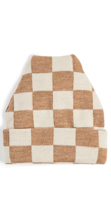 loeffler randall bartlet checker knit beanie camel/cream one size
