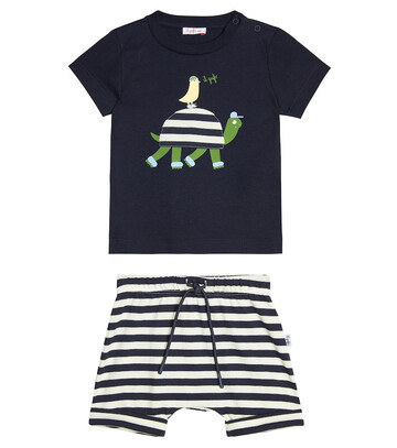 Il Gufo Baby cotton T-shirt and shorts set in blue