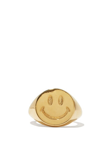joolz by martha calvo - be happy 14kt-gold plated signet ring - womens - gold