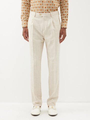 etro - striped alpaca-blend tailored trousers - mens - beige