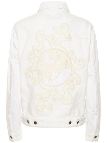 WASHINGTON DEE CEE Embroidered Riders Cotton Denim Jacket in white