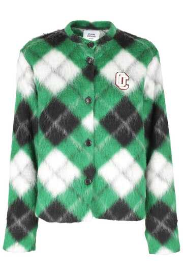 Opening Ceremony Long Hair Check Cardigan in emerald