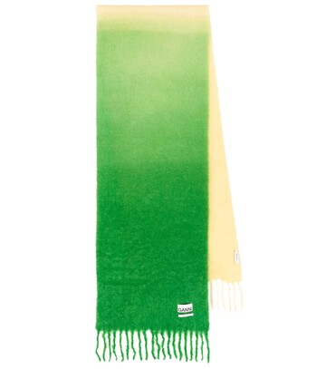 ganni ombré mohair-blend scarf in green