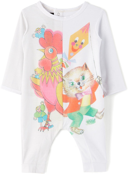 Chopova Lowena SSENSE Exclusive Baby White Cat & Rooster Print Grow Long Jumpsuit