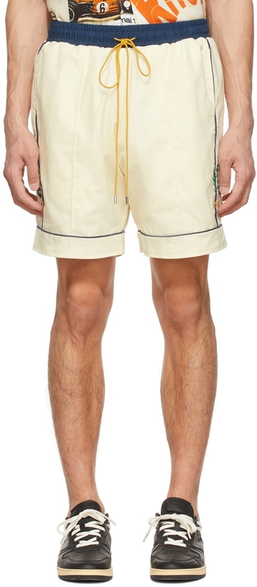 rhude off-white linen shorts in navy