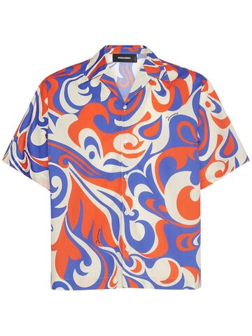 dsquared2 printed cotton poplin shirt in blue / red