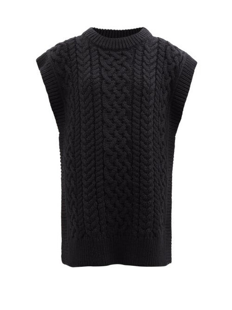 Mr Mittens - Side-slit Cable-knit Wool Sleeveless Sweater - Womens - Black
