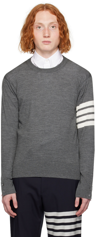 thom browne gray classic 4-bar sweater in grey