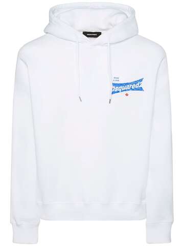 dsquared2 cool fit logo cotton hoodie in white