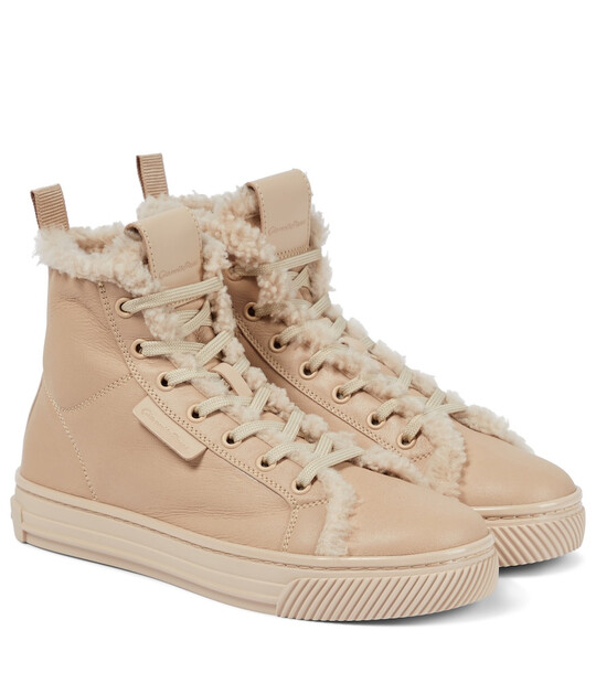Gianvito Rossi 360 High shearling-lined leather sneakers in beige