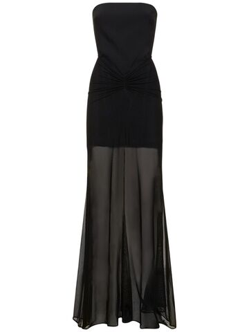 david koma cady & mesh strapless gown in black