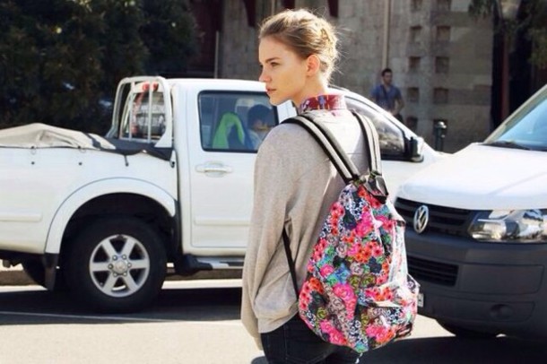 bag floral floral backpack bright multicolor retro hipster boho chic backpack flowers fashion