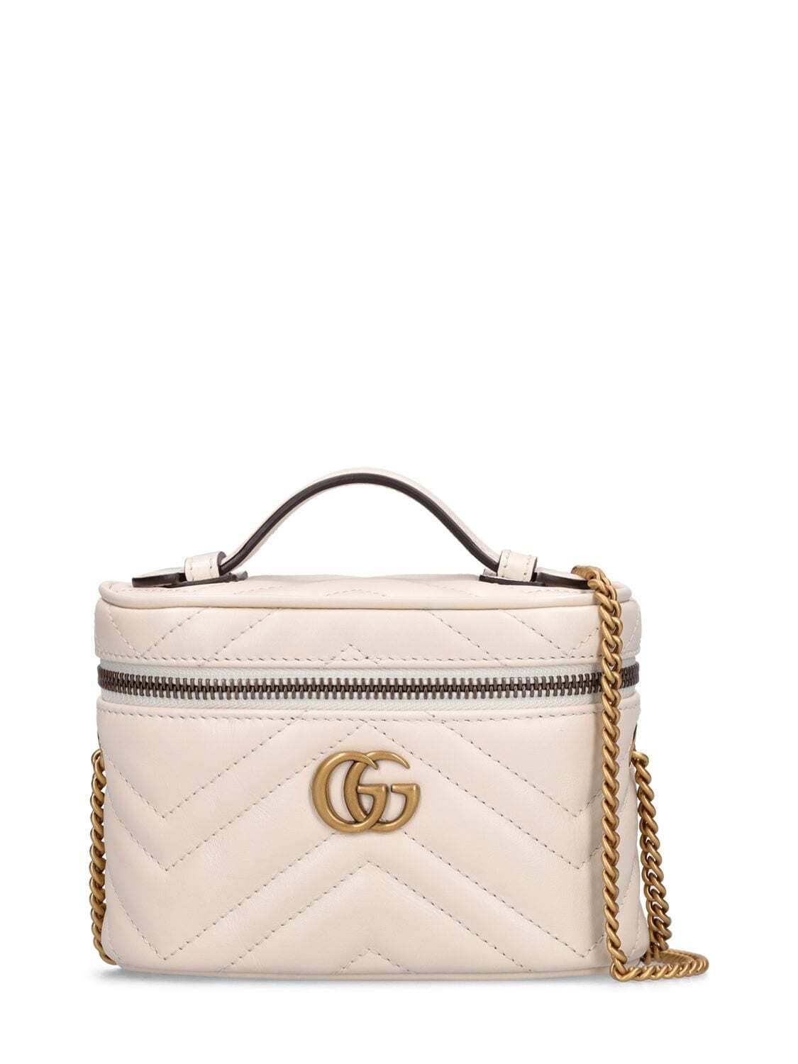 GUCCI Gg Marmont Leather Cosmetic Bag in white