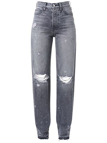 amiri distressed high waist straight jeans in grey