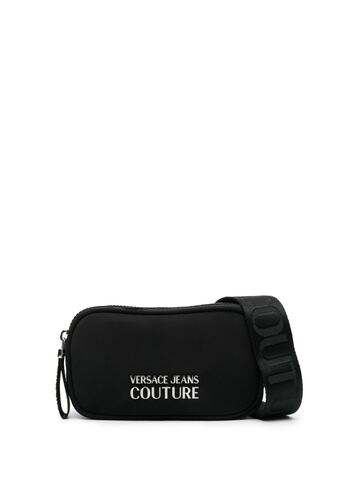 versace jeans couture logo-lettering zipped crossbody bag - black
