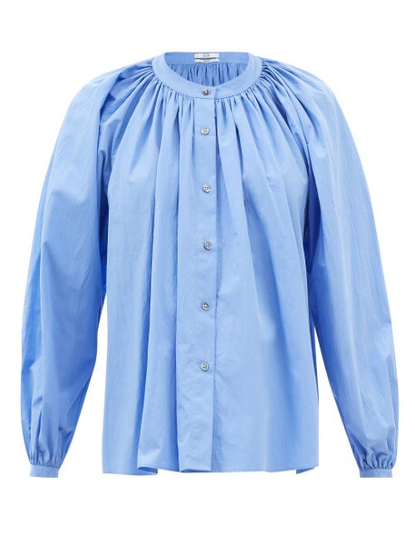 Co - Balloon-sleeved Cotton-blend Blouse - Womens - Blue
