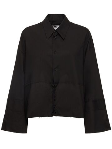 mm6 maison margiela cropped cotton poplin shirt in black
