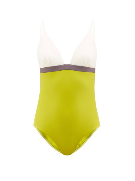 Casa Raki - Maggie Colour-block Recycled-fibre Swimsuit - Womens - Green White