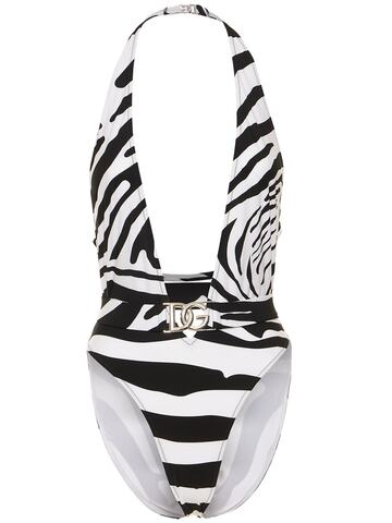 DOLCE & GABBANA Zebra Jersey One Piece Swimsuit in black / white