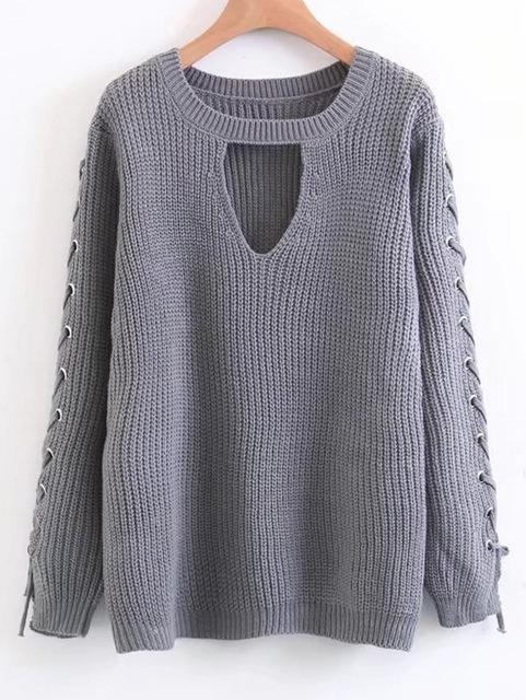 Lace Up Sleeve Knitted Sweater for just €44.99 