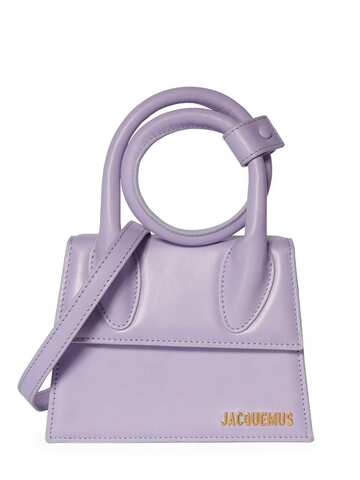 jacquemus le chiquito noeud leather top handle bag in lilac